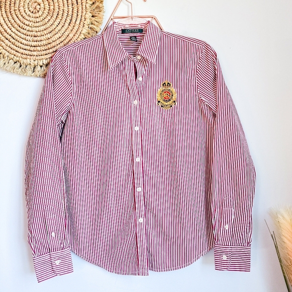 Ralph Lauren Tops - Ralph Lauren, LRL Relaxed Fit Striped Broadcloth Crest Logo Shirt, Size XS